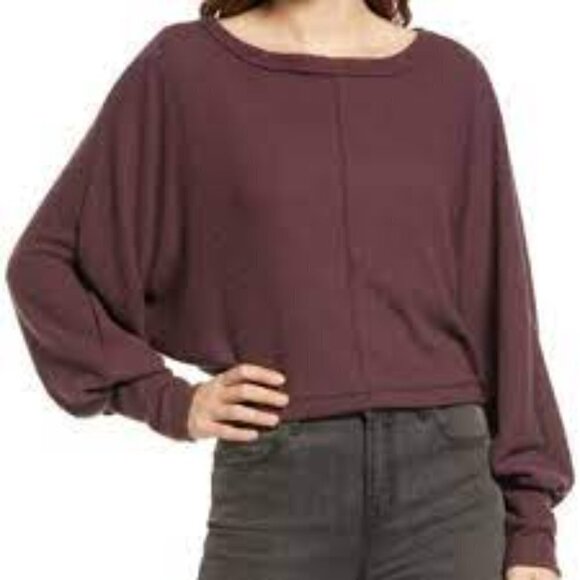 Treasure & Bond Soft Ribbed Dolman Sleeve Cropped Top in Eggplant - NWOT - Small - Picture 1 of 7
